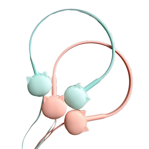 Pastel Cat Stereo Pink Headset Earphones